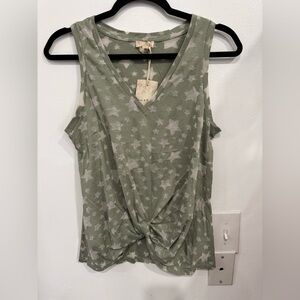 Hem & Thread Sage Green Star Print Knot-Front Tank